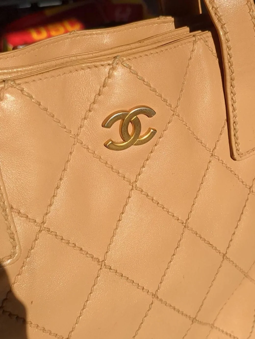 Chanel Quilted Leather Tote Bag in Light Tan - Picture 4 of 10